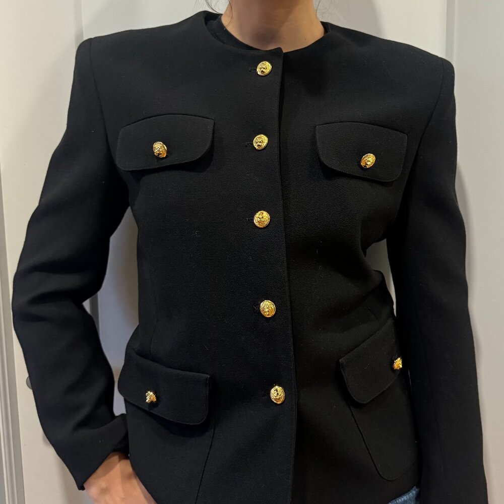 Vintage Electre Black Structured Blazer with Gold Buttons